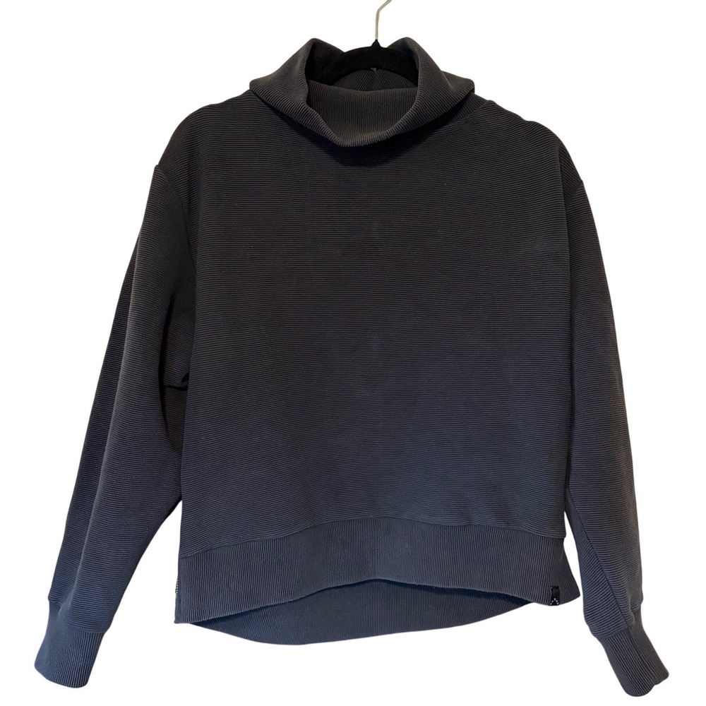 Varley Sweatshirt High Cowl Neck Black  Ribbed Pullover Gold Side Zip Womens L
